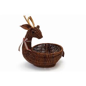 Vintage Woven Wicker Reindeer Basket – Holiday Decor & Gift Crate - NEW